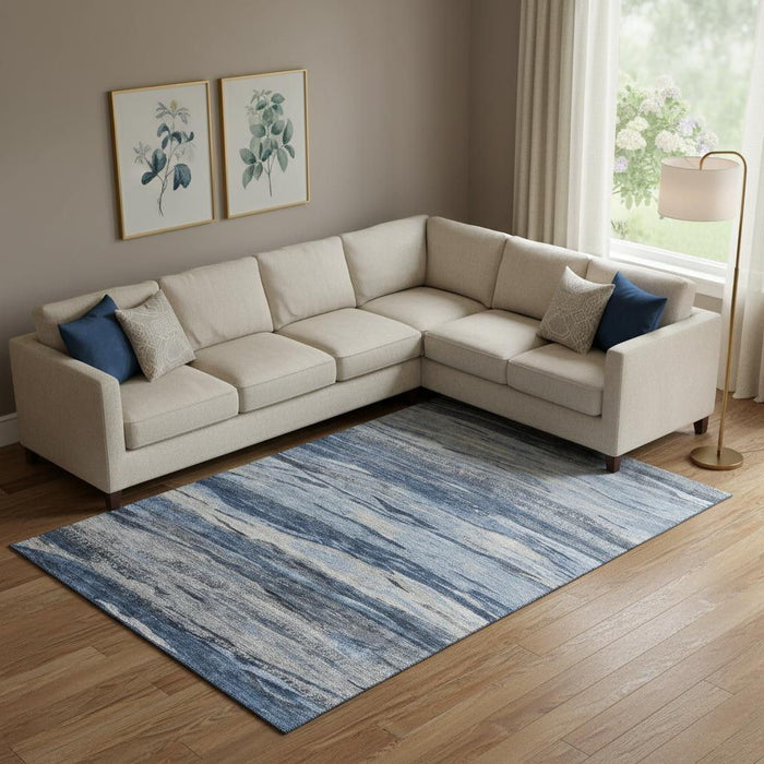 10' X 14' Abstract Washable Area Rug With UV Protection (708523) - Blue / Gray / Silver