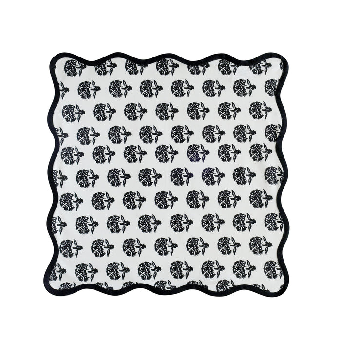 Set of four TOV Furniture Crissy cotton canvas napkins with black vintage floral print, showcasing elegant fabric and detailed design.