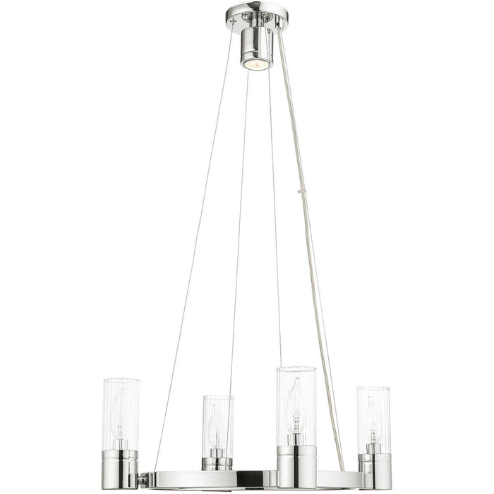 Four Light Metal Dimmable Chandelier With Shades - Silver / Clear