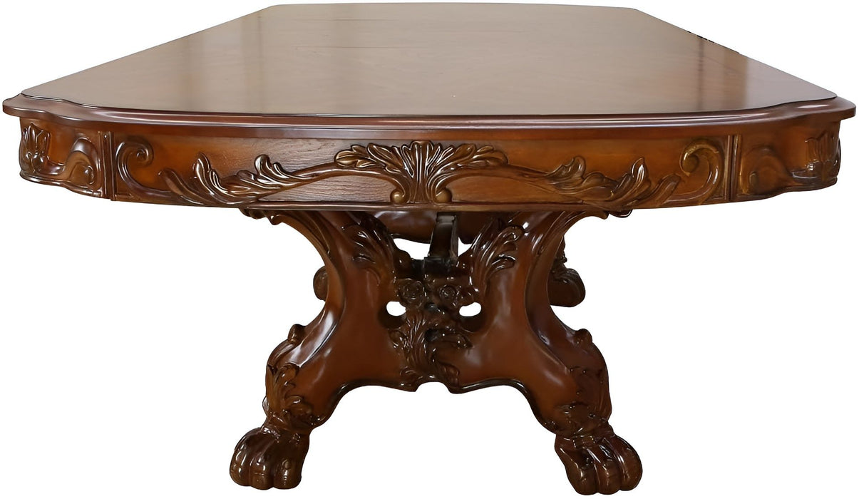 46" Free Form Solid Wood Double Pedestal Base Dining Table - Dark Brown