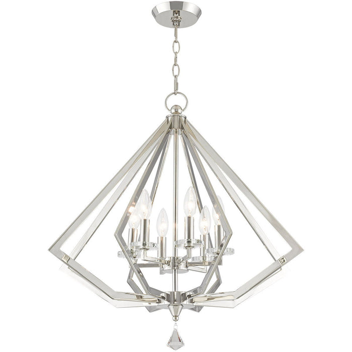 26'' Six-Light Dimmable Chandelier With Shades - Nickel