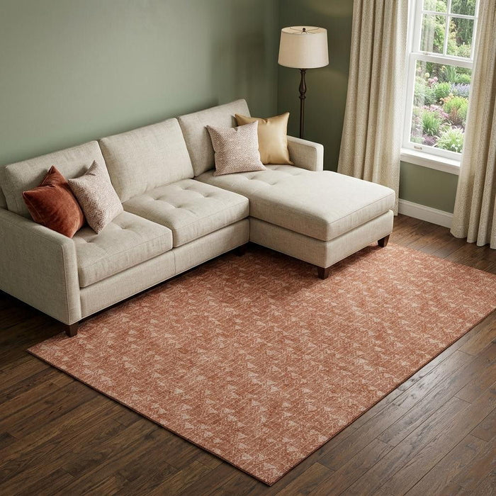 10' X 14' Geometric Washable Area Rug With UV Protection (647128) - Terra Cotta / Ivory