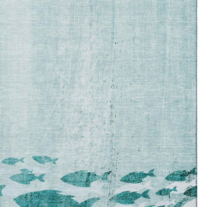 10' X 14' Nautical Washable Area Rug With UV Protection (652791) - Teal / Ivory