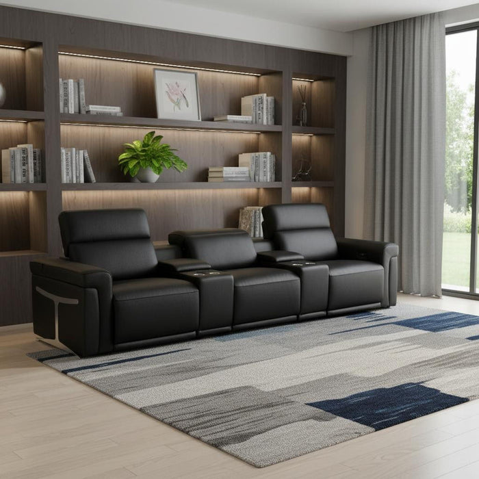 Top Grain Leather Reclining Metal USB Sofa (720365) - Black