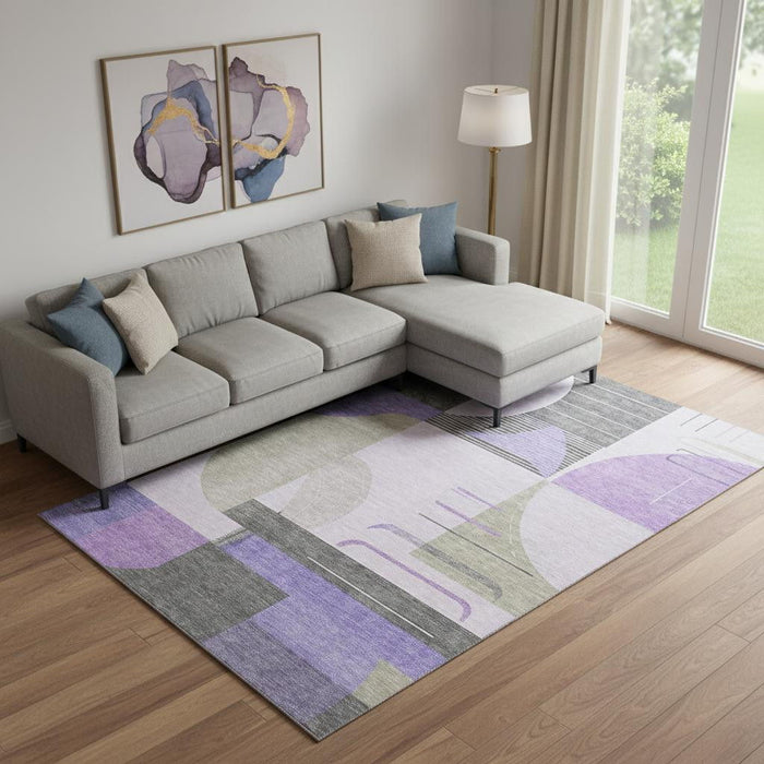 10' X 14' Geometric Washable Area Rug With UV Protection (697422) - Lavender / Gray / Ivory