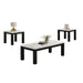 Modern Giga 3-piece living room table set with faux marble tops and wooden legs in black and white.