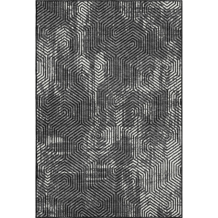 10' X 14' Geometric Washable Area Rug With UV Protection (672470) - Black / Ivory