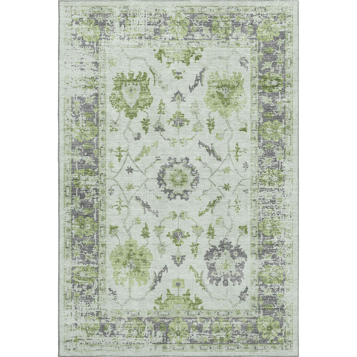 10' X 14' Oriental Washable Area Rug With UV Protection (709890) - Mint Green / Gray