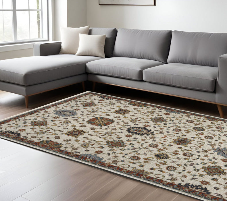 8' x 11' Oriental Power Loom Area Rug With Fringe - Beige And Blue