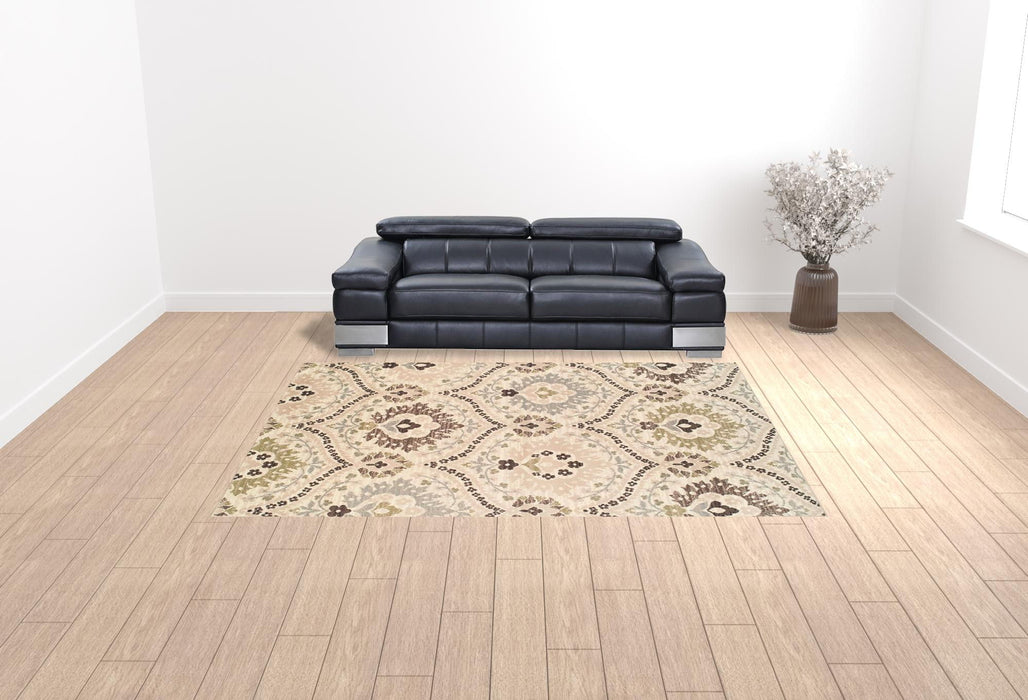 9' x 12' Floral Power Loom Distressed Stain Resistant Area Rug - Ivory
