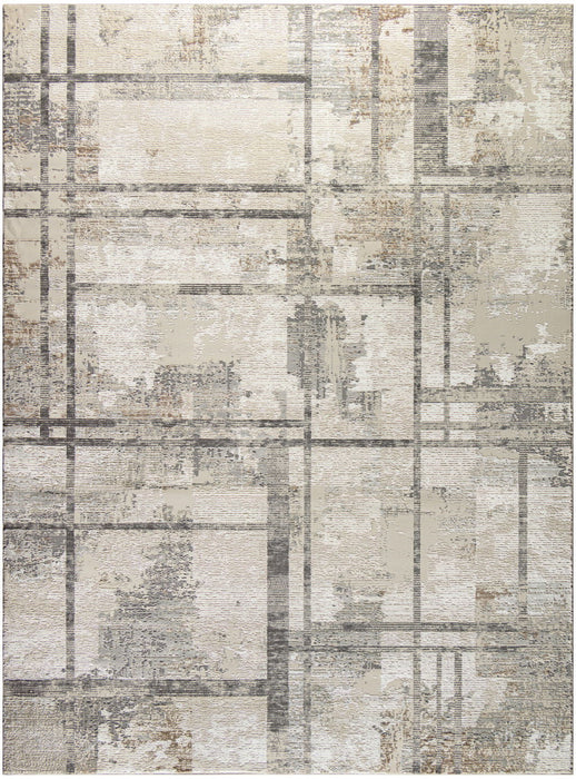 8' X 10' Abstract Non Skid Area Rug - Ivory And Black