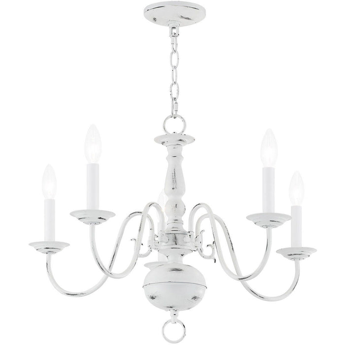 18" Five Light Dimmable Chandelier With Shades - Antiqued White