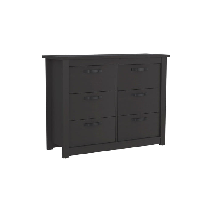 Wood Six Drawer Double Dresser For Bedroom - Black
