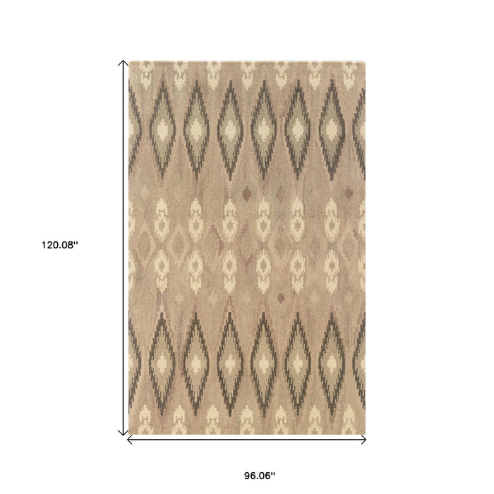 8' X 10' Wool Abstract Hand Tufted Area Rug - Beige / Ivory