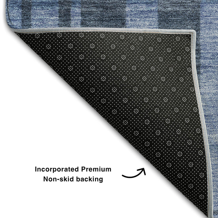 10' X 14' Striped Washable Area Rug With UV Protection (683279) - Navy Blue / Denim Blue