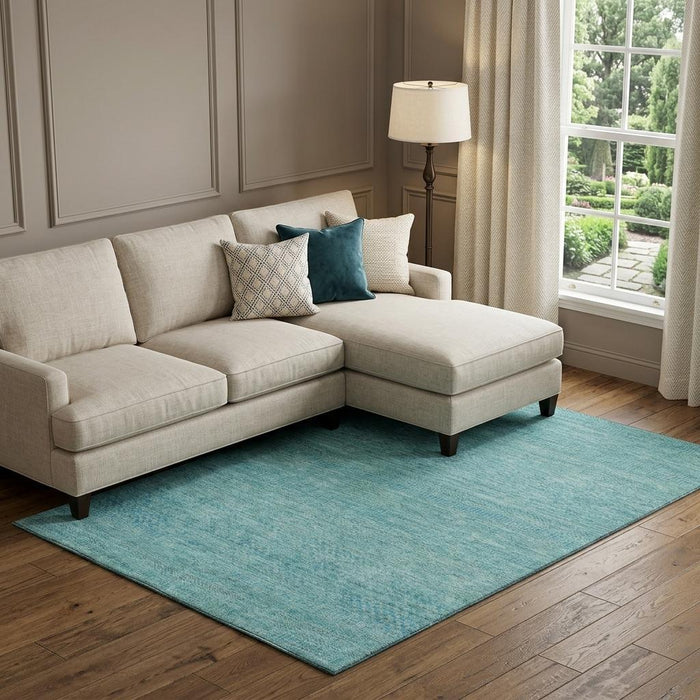 10' X 14' Striped Washable Area Rug With UV Protection (695486) - Aqua / Teal