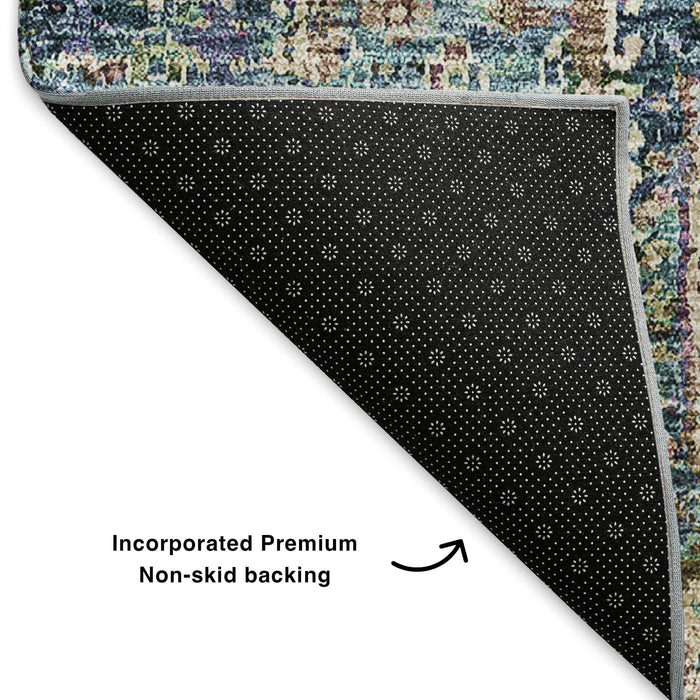 10' X 14' Floral Washable Area Rug With UV Protection (653386) - Green / Blue / Beige