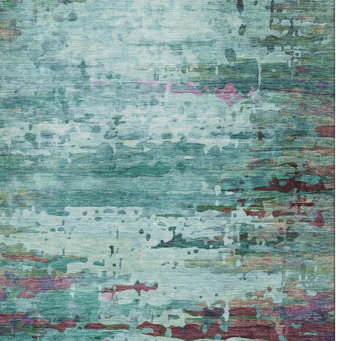 10' X 14' Abstract Washable Area Rug With UV Protection (715471) - Teal / Plum