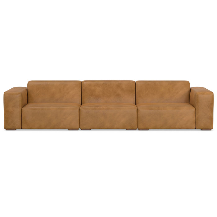 Sienna Leather Modular Sofa With Brown Legs - Brown