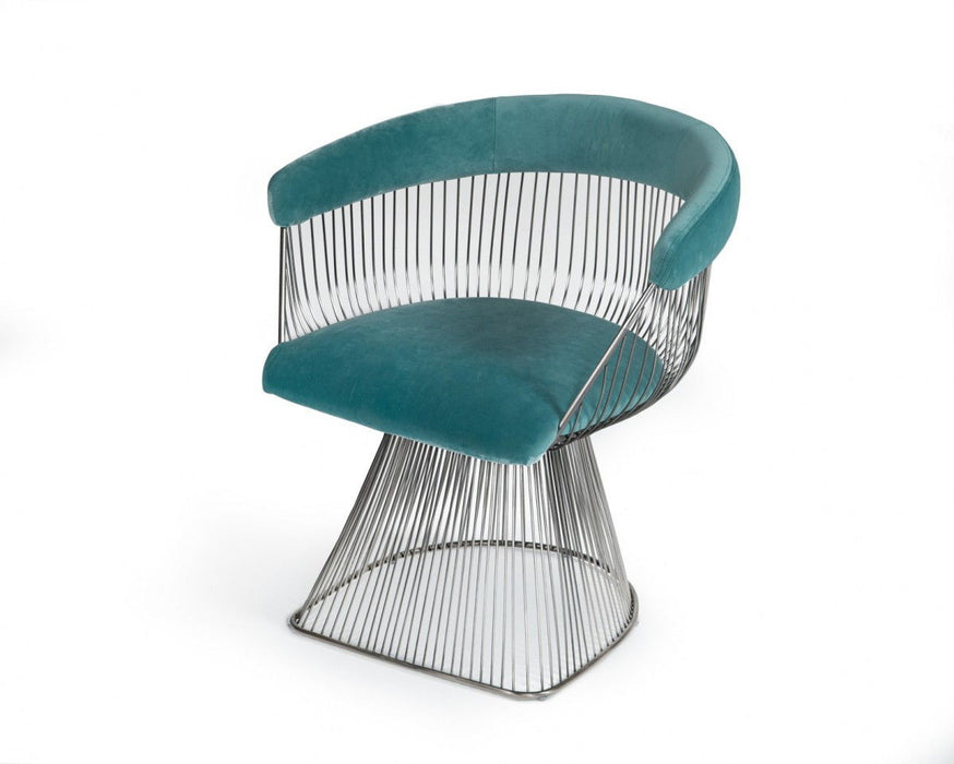 Teal And Velvet Steel Windsor Back Dining Arm Chair - Teal Blue