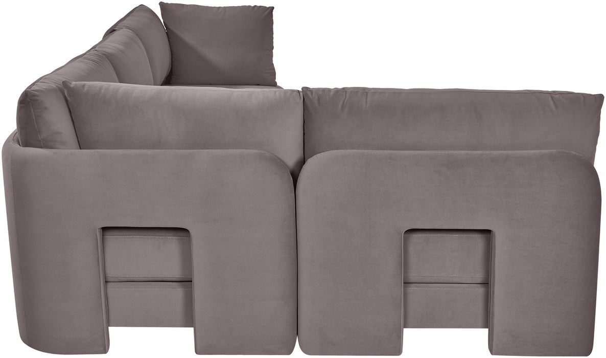 Meridian Furniture Hammond velvet performance fabric armless sectional with four pieces, stationary design, in a modern living room setting.