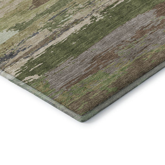 10' X 14' Abstract Washable Area Rug With UV Protection (692727) - Olive Green / Silver / Brown