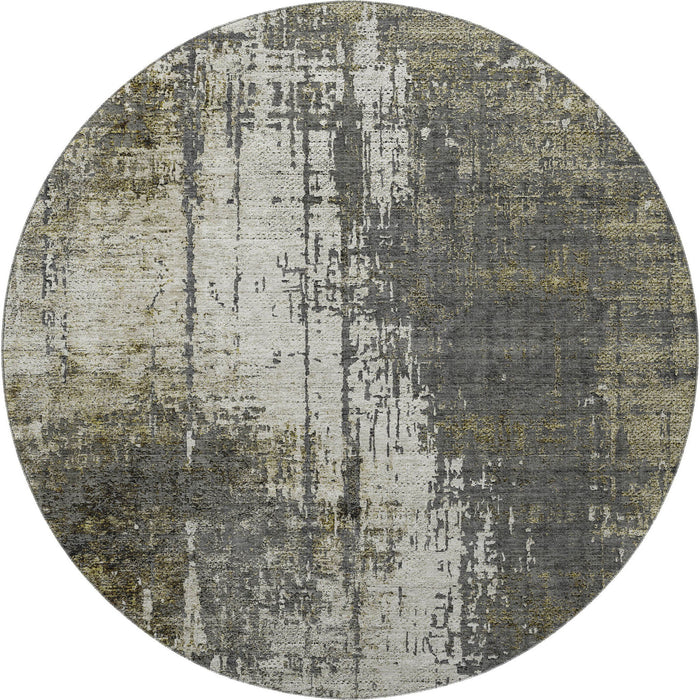 8' Abstract Washable Round Rug With UV Protection - Taupe / Gray