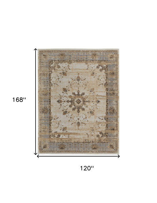 10' x 14' Power Loom Distressed Area Rug - Tan Brown And Gray