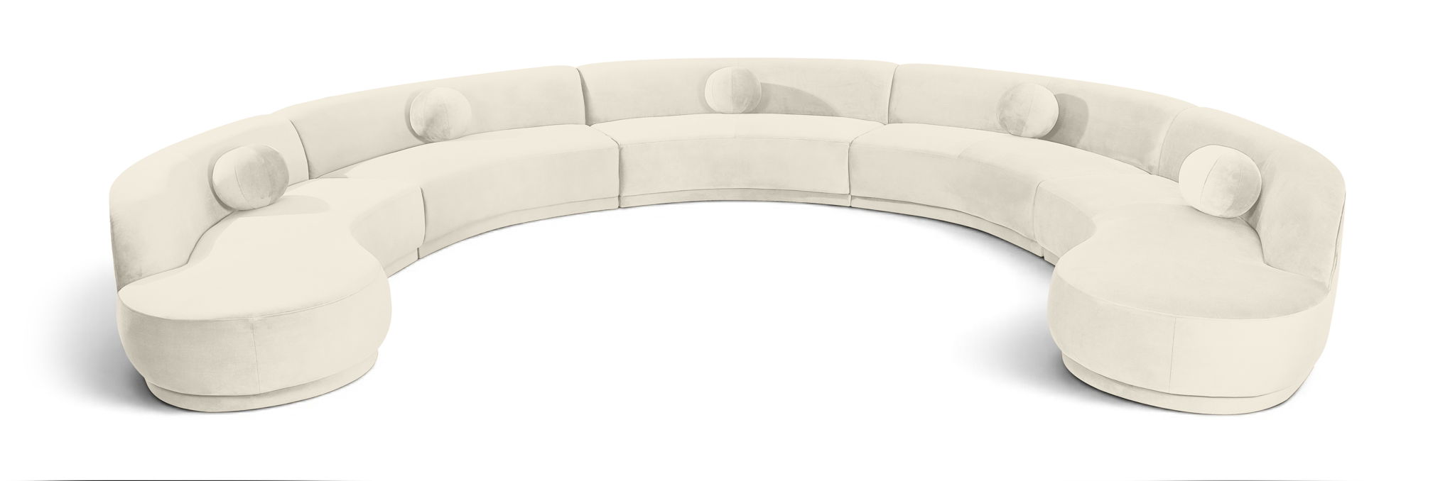 Meridian Furniture Avra 192-inch velvet upholstered sectional sofa with plush cushions and modern design for living room comfort.