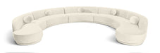 Meridian Furniture Avra 192-inch velvet upholstered sectional sofa with plush cushions and modern design for living room comfort.
