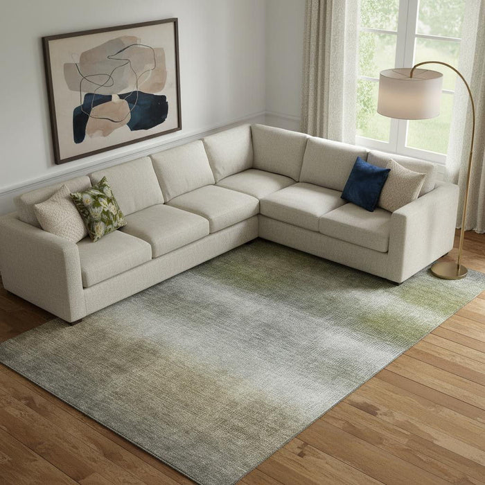 10' X 14' Striped Washable Area Rug With UV Protection (699616) - Pewter / Green / Silver