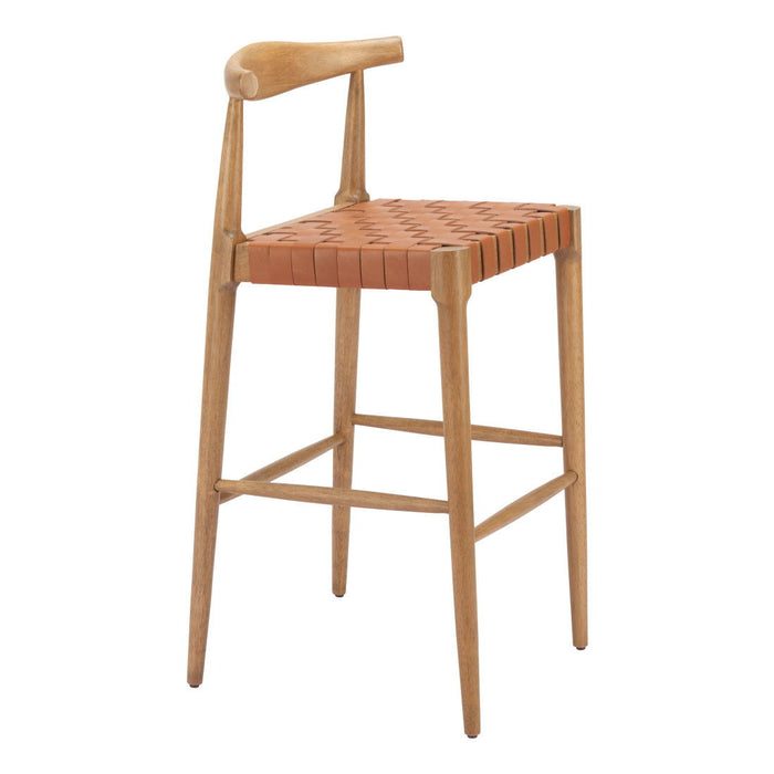 30" Modern Solid Wood And Leather Match Low Back Bar Chairs (Set of 2) - Tan