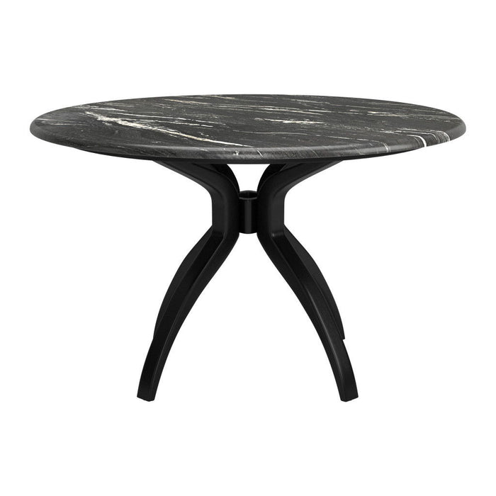 50" Faux Marble And Steel Pedestal Base Round Top Dining Table - Black