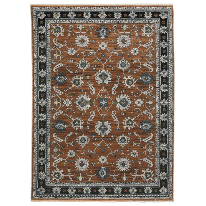 8' X 11' Oriental Area Rug With Fringe (575102) - Rust / Gray / Beige