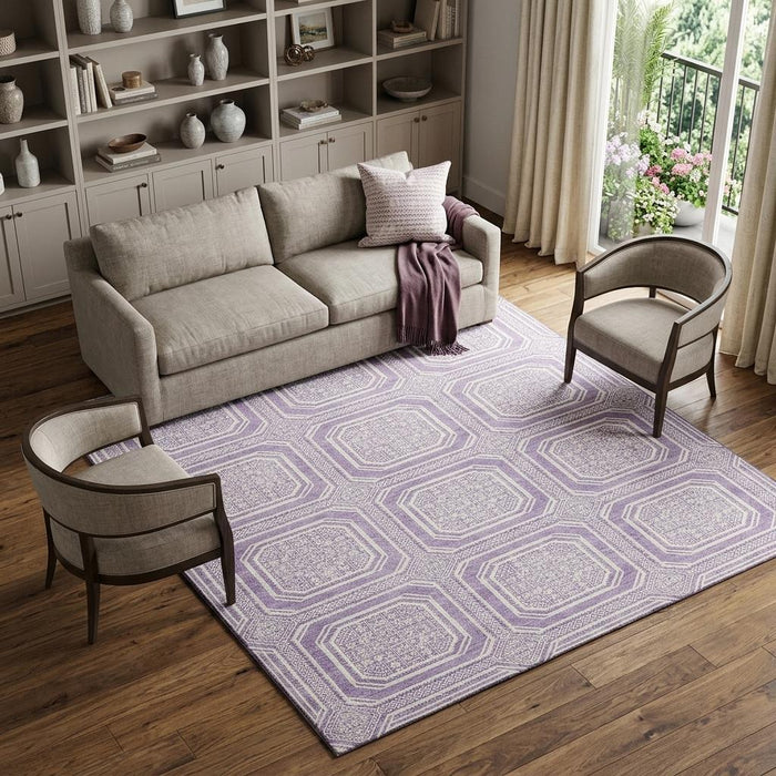 10' X 14' Geometric Washable Area Rug With UV Protection (693804) - Lavender / Ivory