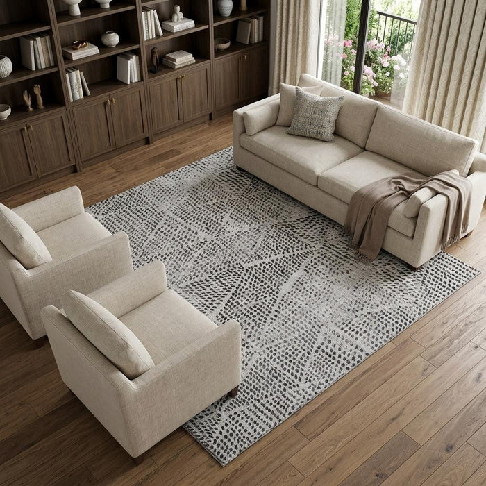 10' X 14' Diamond Washable Area Rug With UV Protection (650602) - Pewter / Ivory