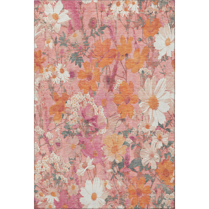 10' X 14' Floral Washable Area Rug With UV Protection (694104) - Blush / Orange / Ivory