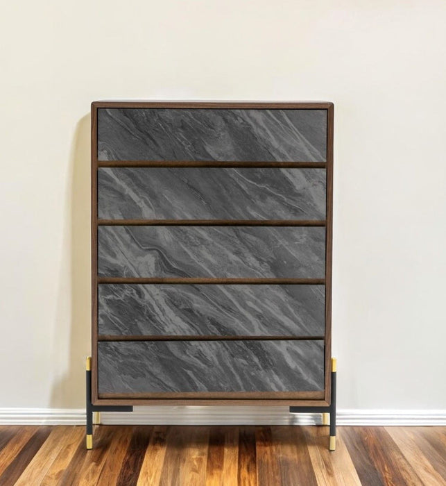 Five Drawer Chest - Walnut And Gray