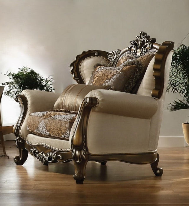 Fabric Floral Tufted Wingback Chair - Tan And Brown