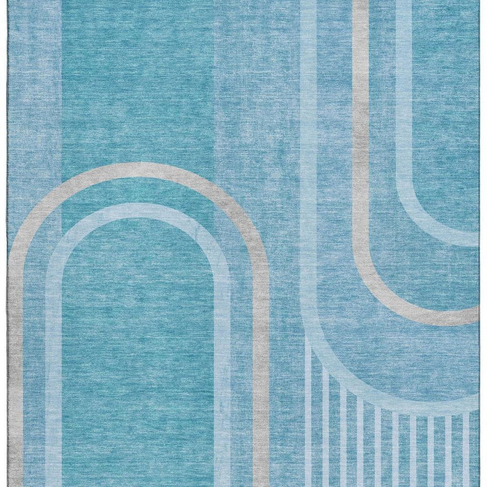10' X 14' Geometric Washable Area Rug With UV Protection (647938) - Teal / Khaki