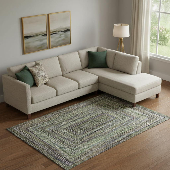 10' X 14' Geometric Washable Area Rug With UV Protection (699244) - Olive Green / Lavender