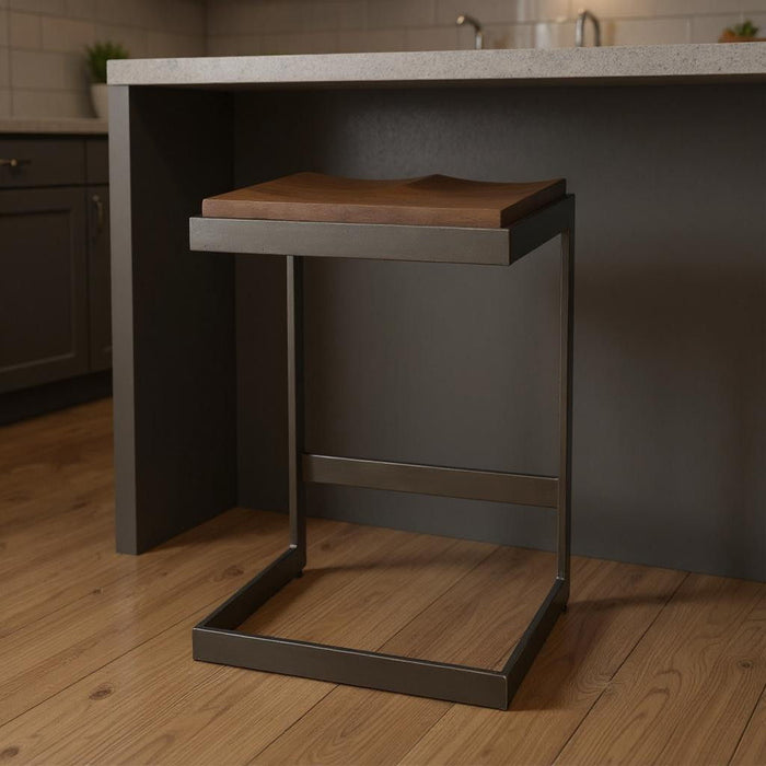 Solid Wood And Metal Backless Counter Height Bar Chair - Wood Brown And Brown