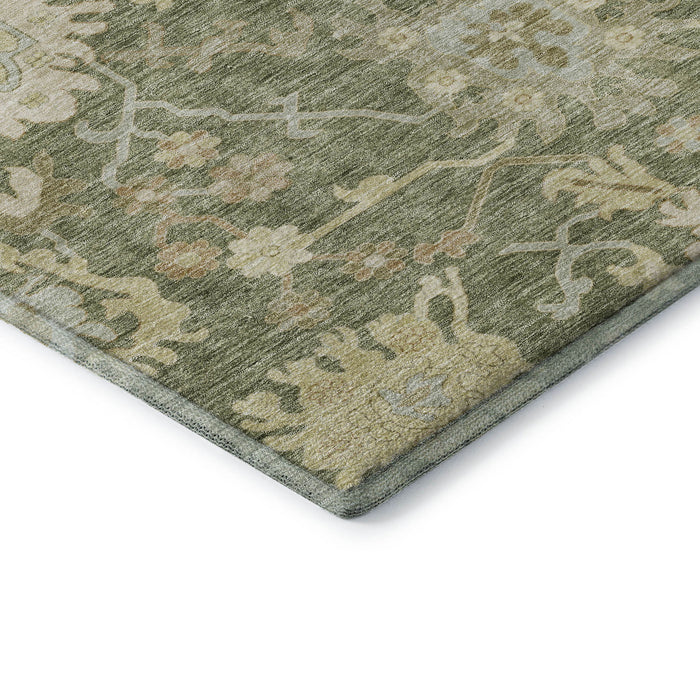 10' X 14' Floral Medallion Washable Area Rug With UV Protection (686837) - Artichoke Green / Beige / Copper