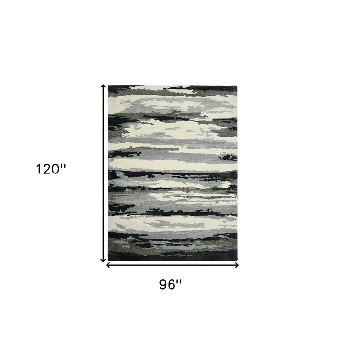 8' X 10' Wool Abstract Hand Tufted Area Rug - Dark Gray