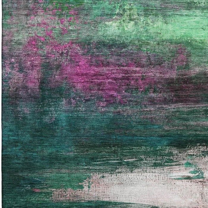 10' X 14' Abstract Washable Area Rug With UV Protection (714685) - Green / Mauve