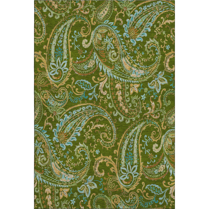 9' X 12' Paisley Distressed Washable Area Rug With UV Protection (647973) - Green / Blue