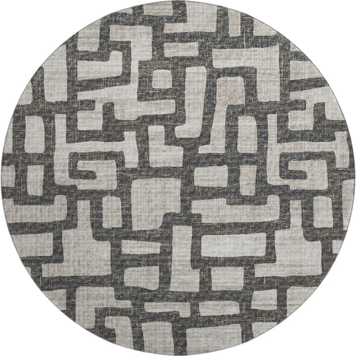8' Abstract Washable Round Rug With UV Protection (644841) - Gray / Ivory