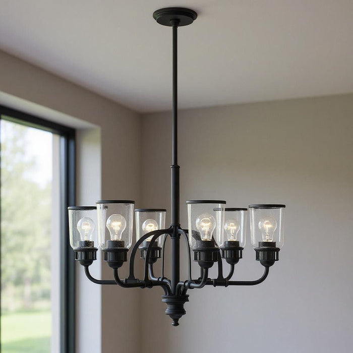27'' Six Light Dimmable Chandelier With Shades - Black