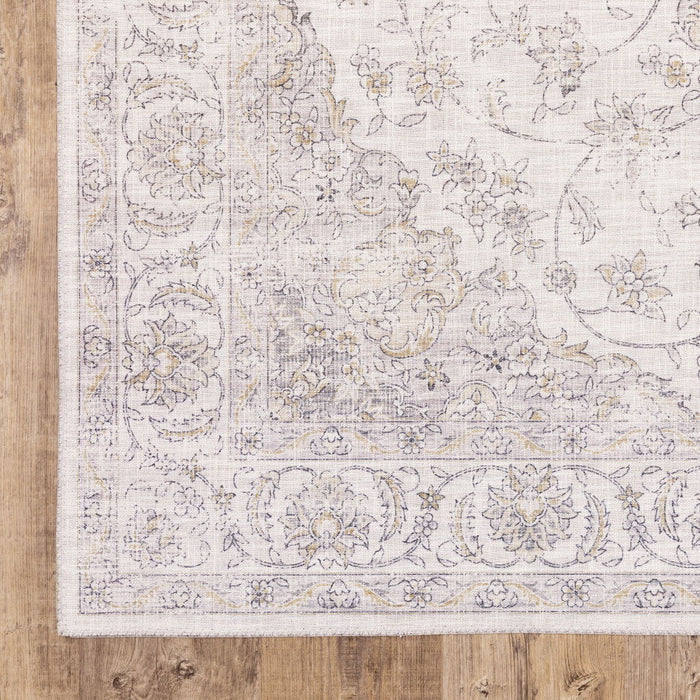 9' x 12' Oriental Power Loom Stain Resistant Area Rug - Beige Gold And Gray