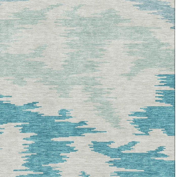 9' X 12' Abstract Washable Area Rug Polyester With UV Protection - Teal / Ivory